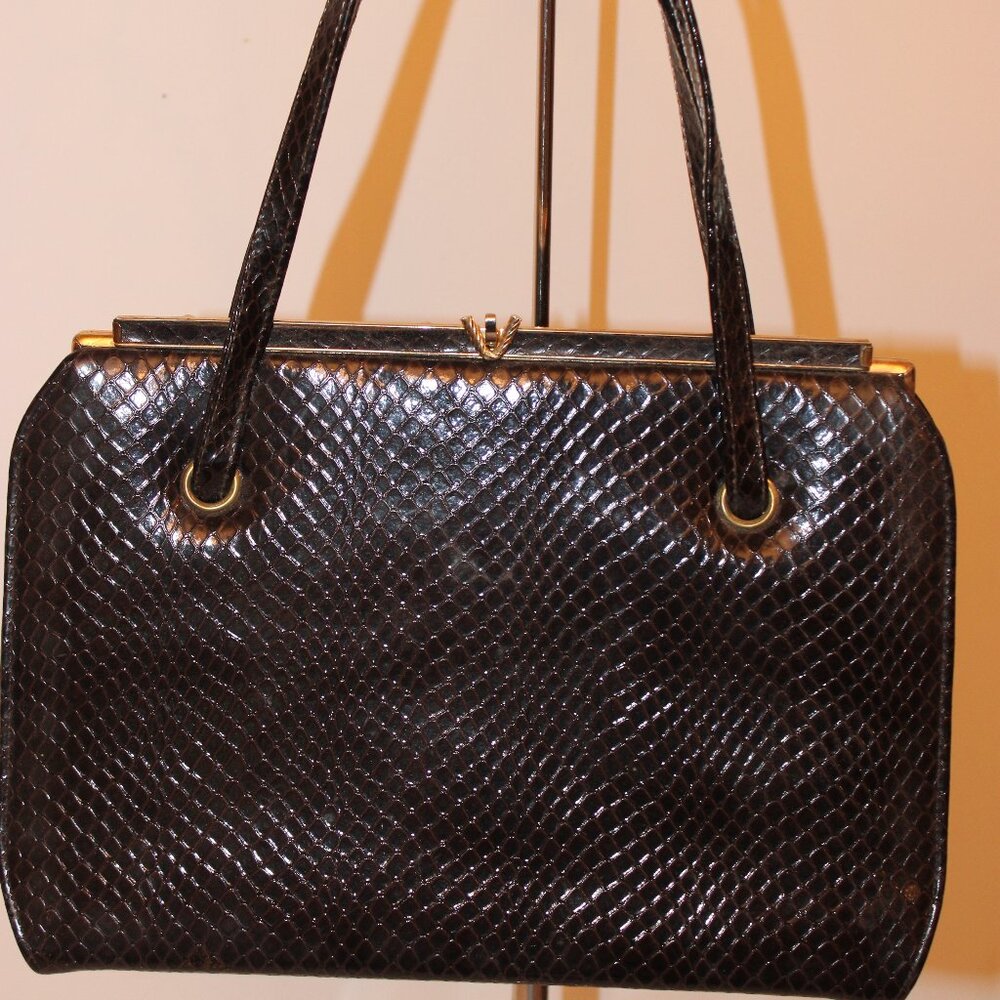 Naturalizer, Dark Brown, Faux Reptile Handbag Purse - Picture 3 of 10